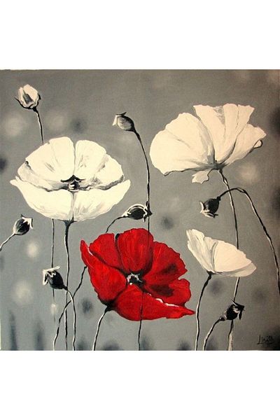 MARCEL SANAT Red And White Poppy Diamond Mosaic Painting 51x51'cm