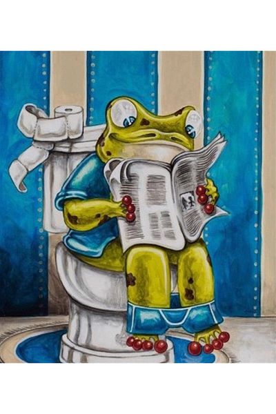 MARCEL SANAT Mr. Frog Reading Newspaper Diamond Mosaic Painting 51x56 Cm