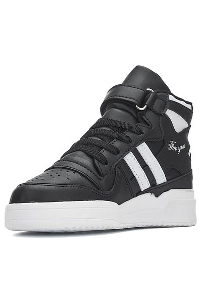 Nstil Black and White Unisex Children's Sneakers - Lace-Up and Velcro Lightweight Non-Slip Sole Sports Shoes 105