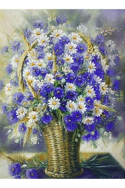 Marcel Kristal Tablo Wild Flowers in the Basket Marcel Art Diamond Mosaic Painting 74x99cm