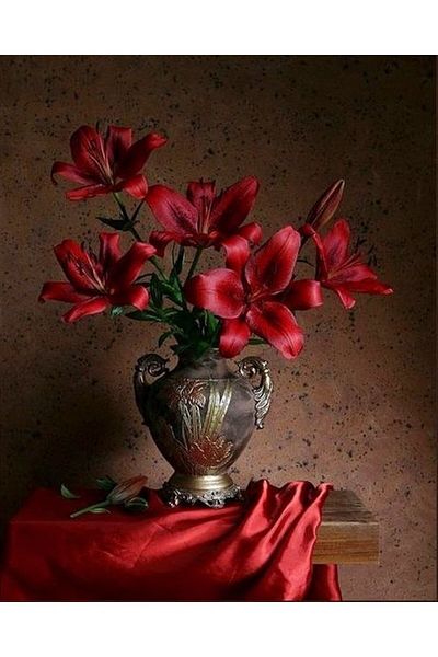 Marcel Kristal Tablo Red Flowers Marcel Art Diamond Mosaic Painting 41x51cm