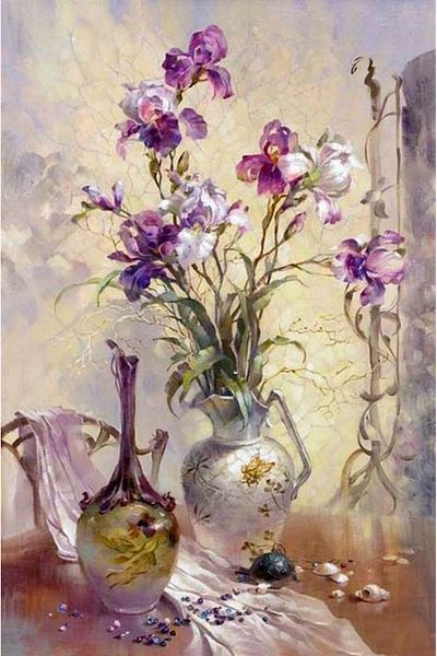 MARCEL SANAT Purple Flowers in a Vase Diamond Mosaic Painting 41x61cm
