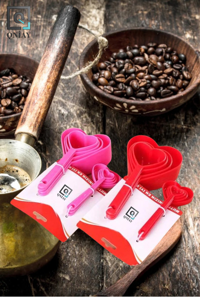 QNİAY Set of 8 Heart and Spice Measuring Spoons - Tea Coffee Sugar Flour