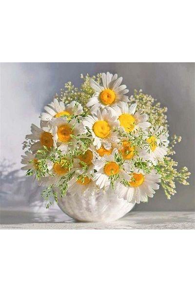 MARCEL SANAT Fresh Daisies in White Vase Diamond Mosaic Painting 64x55cm