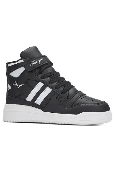 Nstil Black and White Unisex Children's Sneakers - Lace-Up and Velcro Lightweight Non-Slip Sole Sports Shoes 105