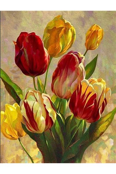 MARCEL SANAT Red Yellow Tulips Diamond Mosaic Painting 41x53cm