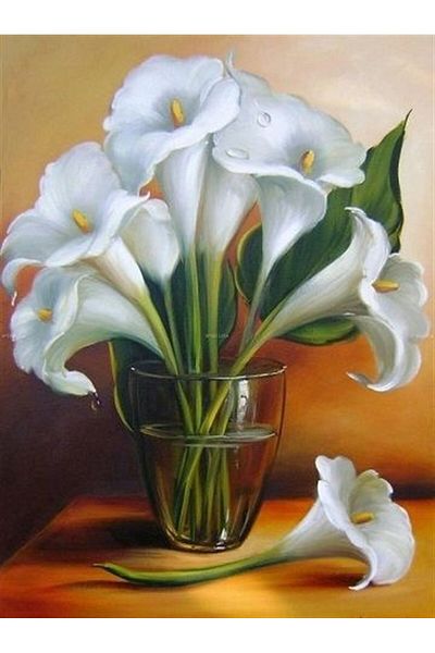 MARCEL SANAT White Lily Diamond Mosaic Painting 41x56cm