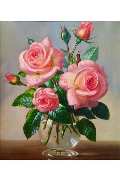 MARCEL SANAT Fresh Roses in a Vase Marcel Art Diamond Mosaic Painting 43x51cm