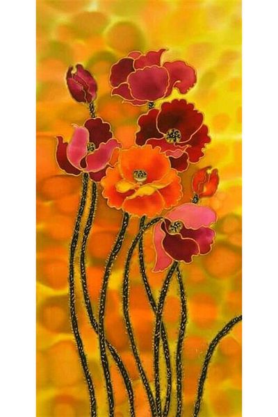 Marcel Kristal Tablo Burgundy Orange Flowers Marcel Art Diamond Mosaic Painting 36x71cm
