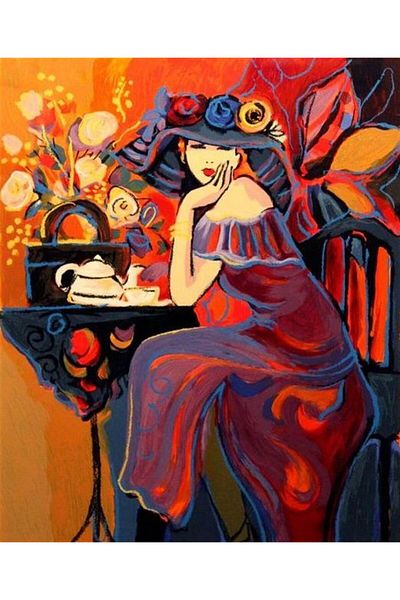 Marcel Kristal Tablo Woman Drinking Coffee Marcel Art Diamond Mosaic Painting 46x56cm