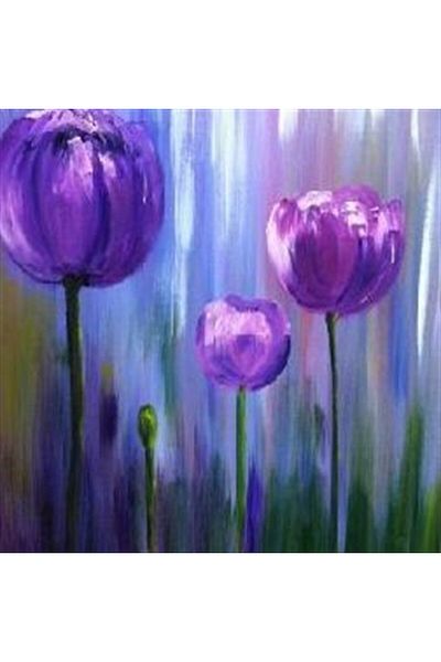 Marcel Kristal Tablo Μωβ Λουλούδια Marcel Art Diamond Μωσαϊκό Πίνακας 58x61cm