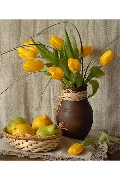 MARCEL SANAT Yellow Tulips in a Vase Diamond Mosaic Painting 51x58cm