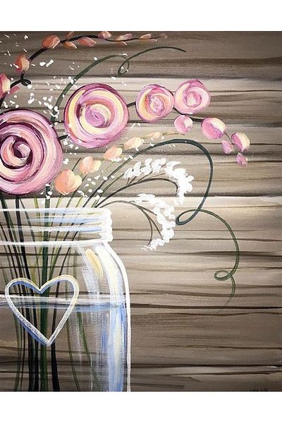 Marcel Kristal Tablo Pink Flowers in a Jar Marcel Art Diamond Mosaic Painting 38x51cm