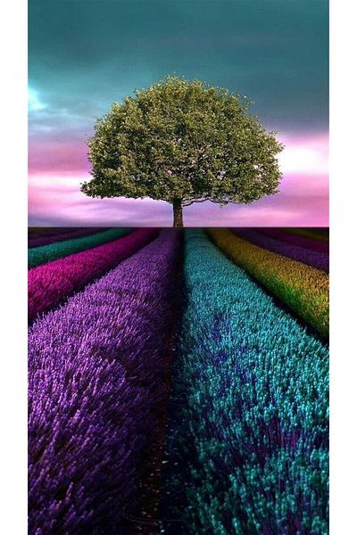 Marcel Kristal Tablo Colorful Field And Tree Marcel Art Diamond Mosaic Painting 41x74cm