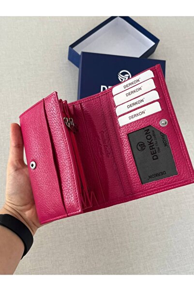 DERKON Model Mendy Portofel de dama de marime medie din piele naturala la indemana Culoare roz
