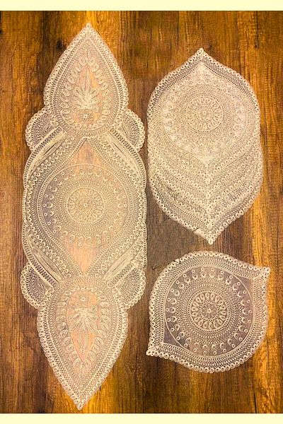 Çt Çeyizci Tekstil Supla Runner Set Presentation (Cappuccino цвят) Бродиран модерен американски сервиз с кабел за 6 души
