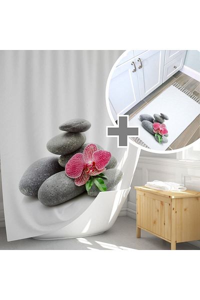 Tropikhome طقم ستارة حمام وستارة حمام بنمط حجري مقاس 50x80