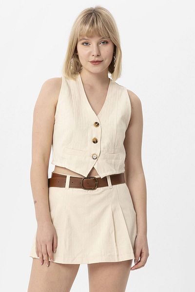 soi fashion Button Closure Linen Vest