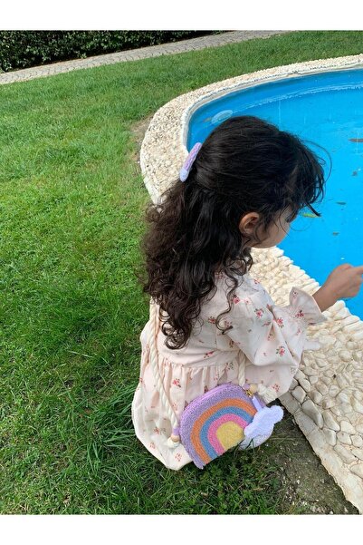 Eli baby handmade Gökkuşağı punch işlemeli çanta ve toka takım