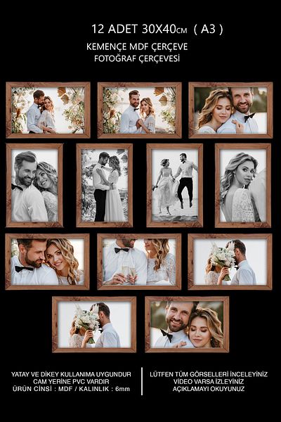 Bytwo 12 PCS 30X40 FRAME KEMENÇE WOODEN MDF - PVC PHOTO FRAME