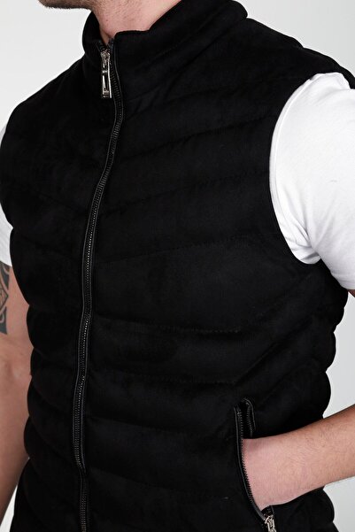 MODA BASKCA Men's Black Nubuck Suede Puffer Vest