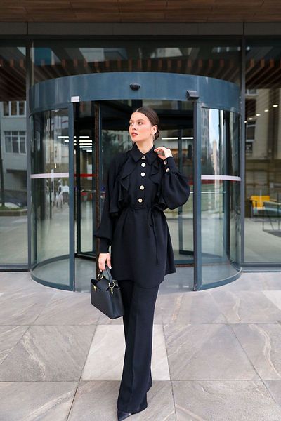 Melike Tatar BLACK Ruffle Detailed Crepe Set 32-2001-1