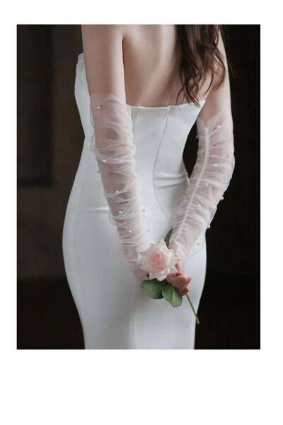 HARRU Mănuși de mireasă cu perle, fără degete