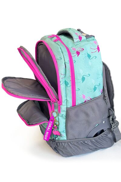Coral High Kids Flamingo Desenli Su Yeşili Renkli Iki Kademeli Çekçekli Sırt Ve Okul Çantası 24022