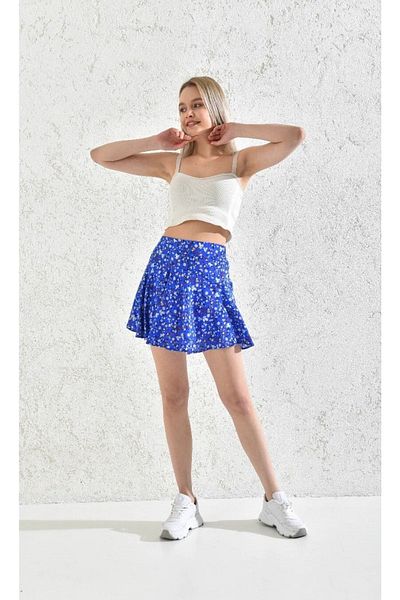 ubmbutik Fusta mini scurtă de damă - cu talie elastică - model crocant floral - multicolor - pantaloni scurți cu aspect de fustă