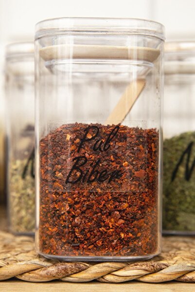 DNS HOME 8-Piece 250 ml Vacuum Acrylic Spice Jar Set with Lid and Spoon Storage Container Jar with Transparent Label