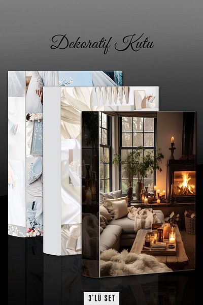 Bytwo 3 Decorative Boxes - Fireplace - Blue Soft Designed Decorative Book Box - Decorative Box
