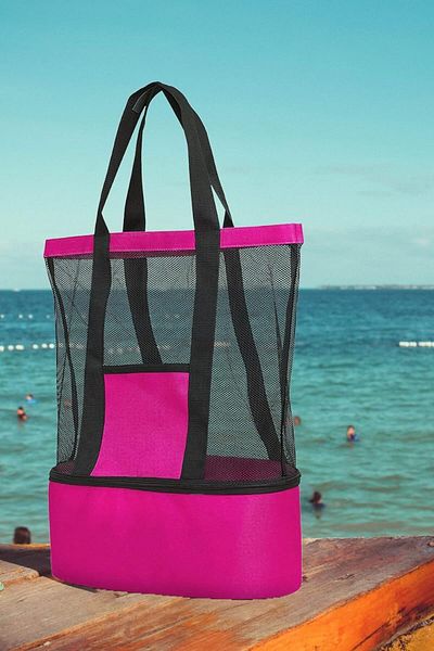 OKAVANGO Pink Round Strap Beach Bag, Mega Size Sand-Repellent Perforated Mesh Sea Beach Bag