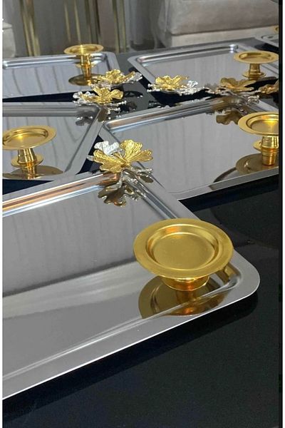AZRAM HOUSE Set of 6 - Steel Square Butterfly Tray and Gold Macaron