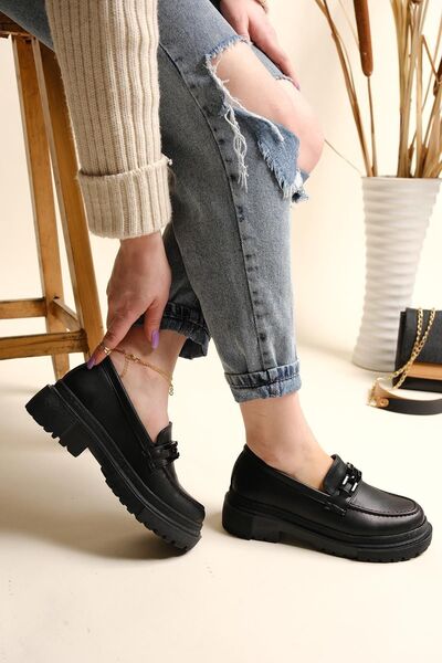 Oksit Sarina Thick Sole Buckle Detailed College Women's Loafer