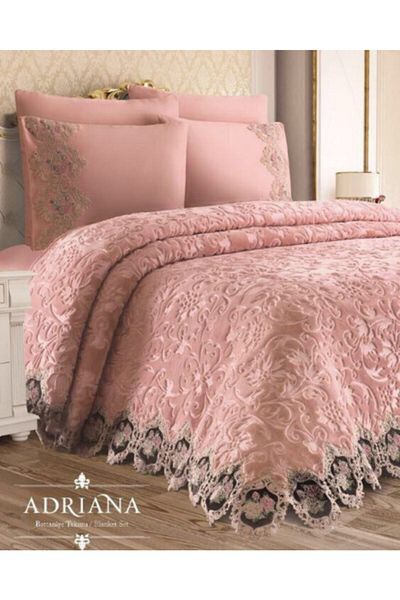 Ayhan Çeyiz Adriana French Lace Blanket Set Bedspread Powder
