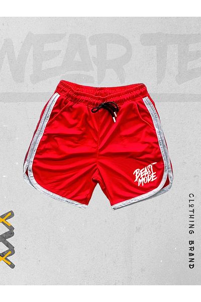WEARTEX شورت تدريب/رياضي مطبوع على شكل Beast Mode مع تفاصيل مخططة