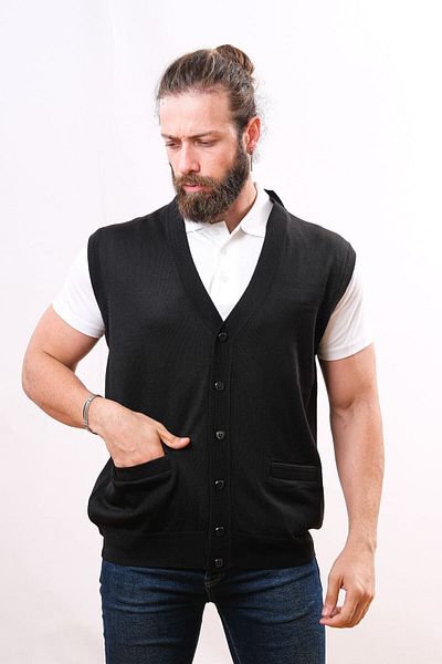 Çukurova Men's Black Wool Knitwear Vest