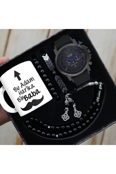 wesscollection Su Geçirmez Erkek Kol Saati Babaya Özel Bardak Tesbih ve Bilek...