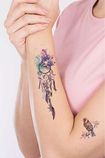 BP Tattoo Fantasy Renkli Dreamcatcher Ve Kuş Geçici Kadın Dövmesi