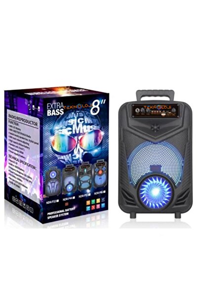 Teknoloji Gelsin Kablosuz Hoparlör 8 inç Büyük Boy Bluetooth Speaker Karaoke Mikrofon Işıklı Parti FmRadyo Aux Sd Usb