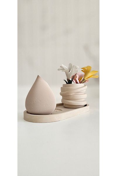 LAURELWOOD Laurel-wood Concrete Bohemian Drop- Βάζο-Οβάλ Δίσκος παρουσίασης (Ειδικό μοντέλο με μοτίβο λουλουδιών)