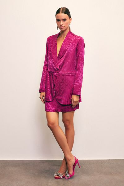 Sateen Jacquard Bell Skirt - Fuchsia