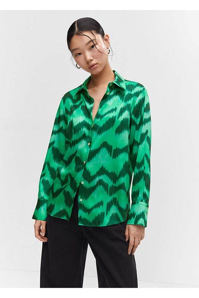MANGO Woman Cămașă din satin cu model