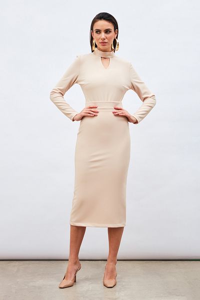 Sateen Fusta creion midi bej