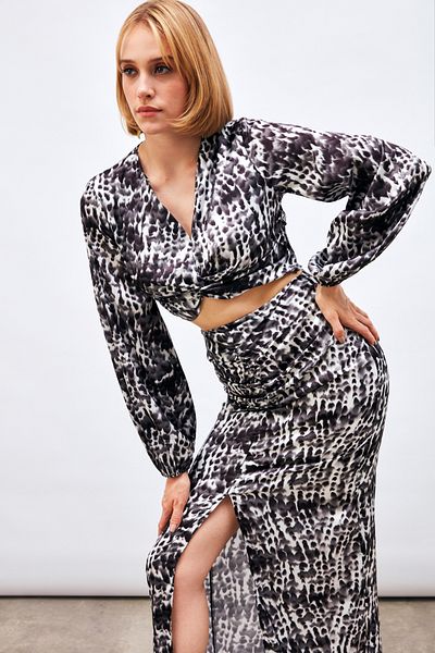 Sateen Bluză cu model cu noduri - NEGRU