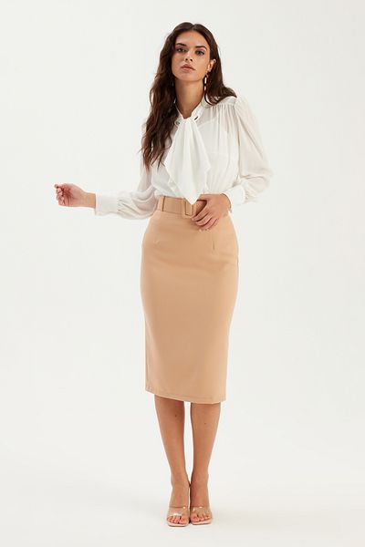 Sateen Fusta creion cu centura - Camel
