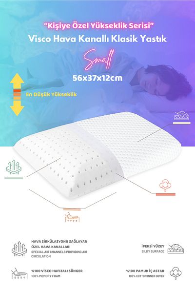 VİSCOTEX Classic Neck Support Visco Orthopedic Pillow with Air Channels, Small, 56X37X12Cm. White-Turquoise