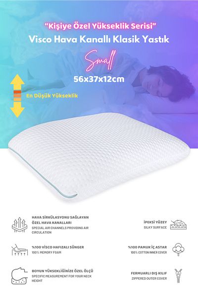 VİSCOTEX Classic Neck Support Visco Orthopedic Pillow with Air Channels, Small, 56X37X12Cm. White-Turquoise