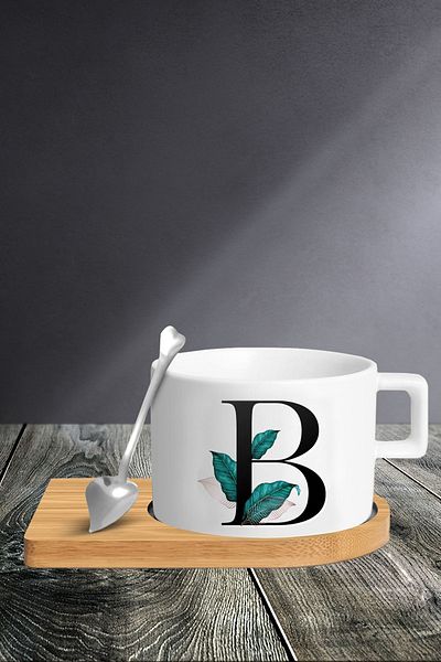 Bytwo B Letter Cup Set - Cup - Spoon and Saucer - tkm94
