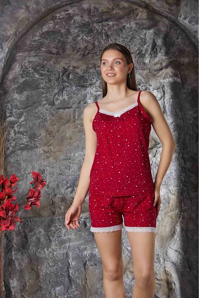 CHARME Milan Women's Pink Lace Detailed Pajamas Set with Shorts
